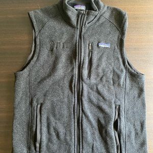 Gray Patagonia vest, medium. Like new. Embroidered with company logo.